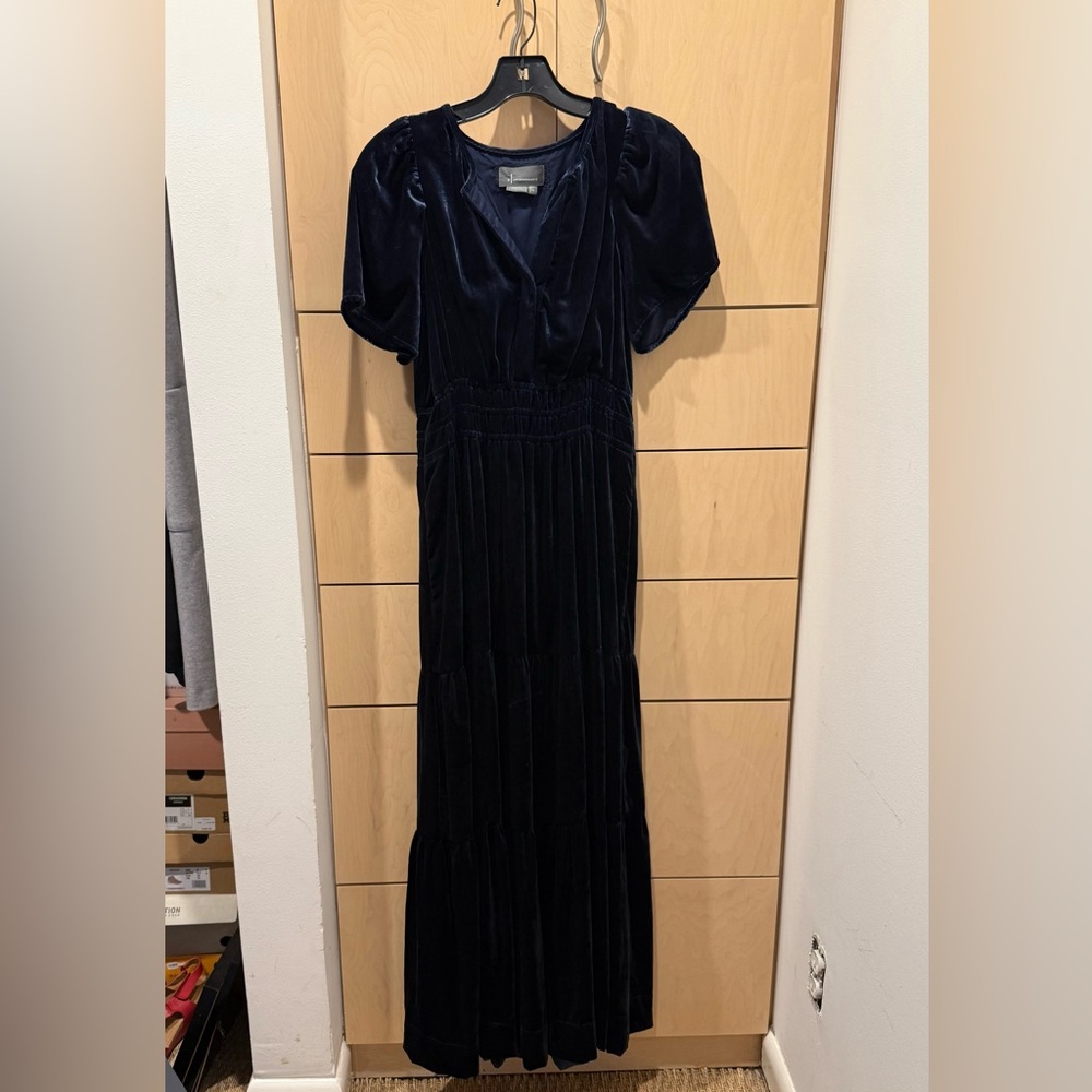Anthropologie Midnight Blue Velvet Maxi Dress